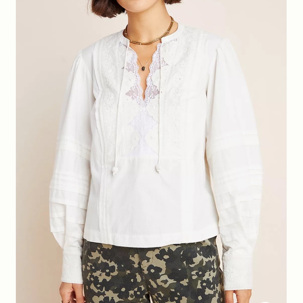 Anthropologie Deliah Pleated Lace Peasant Blouse size 12